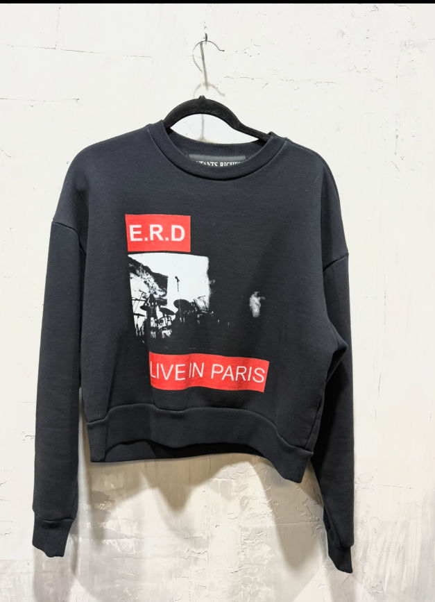 ERD Live in Paris Distressed Crewneck Sweatshirt Black