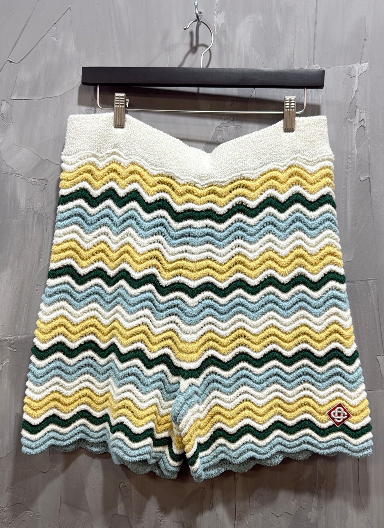 KNIT BOUCLE WAVE SHORTS YELLOW BLUE