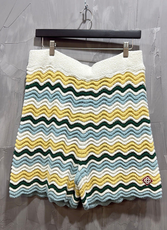 KNIT BOUCLE WAVE SHORTS YELLOW BLUE