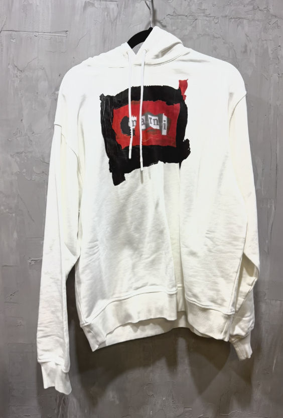 Marni red painted collage logo organic cotton hoodie