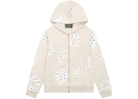 Denim Tears Rhinestone Cotton Wreath Zip Hoodie Oatmeal