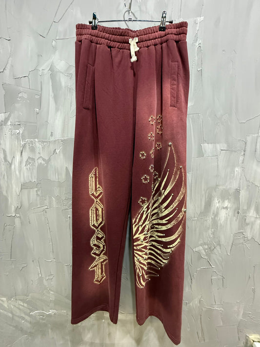 RHINESTONE LOGO SWEATPANTS BURGUNDY