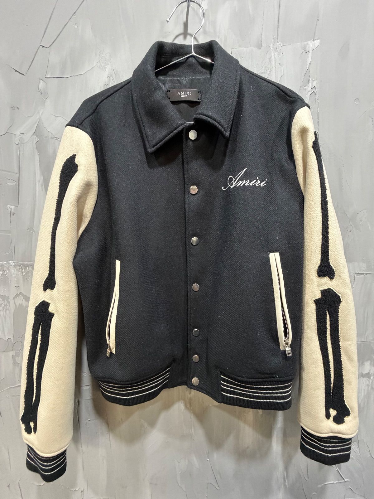 Amiri Bones Varsity Jacket Black Off-white - Used/Worn