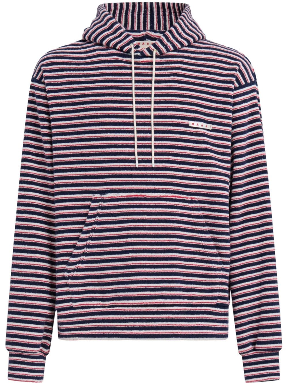 Marni striped cotton-blend terrycloth hoodie blue marine