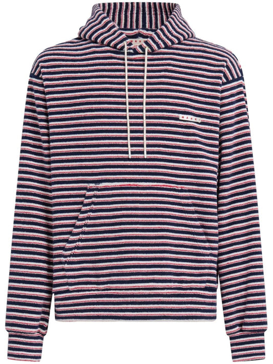 Marni striped cotton-blend terrycloth hoodie blue marine