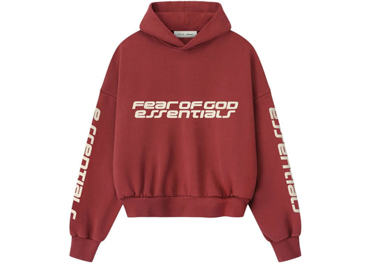 Fear of God Essentials Cropped Relaxed Hoodie Crimson
