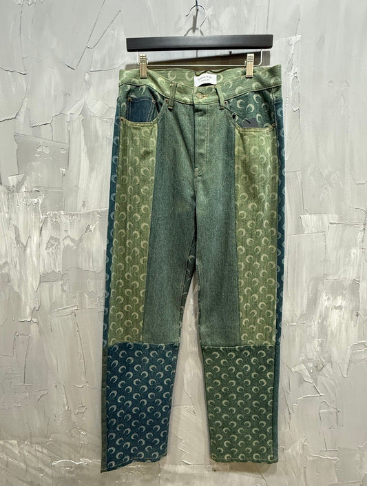 MARINE SERRE MOON PATCHWORK PANTS GREEN FADE