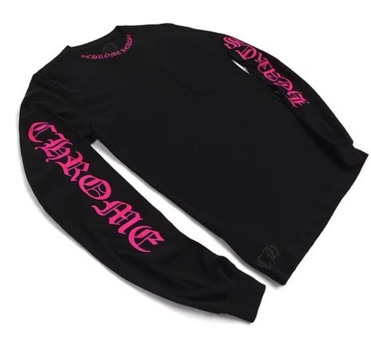 CHROME HEARTS LS POCKET CREW BLACK HOT PINK