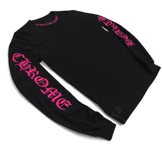 CHROME HEARTS LS POCKET CREW BLACK HOT PINK