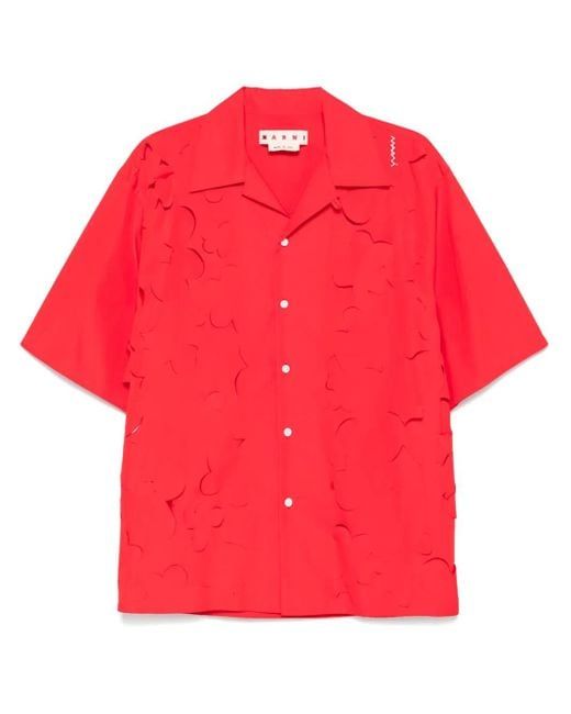 Marni Rover flowers cut-out short shirt crimson