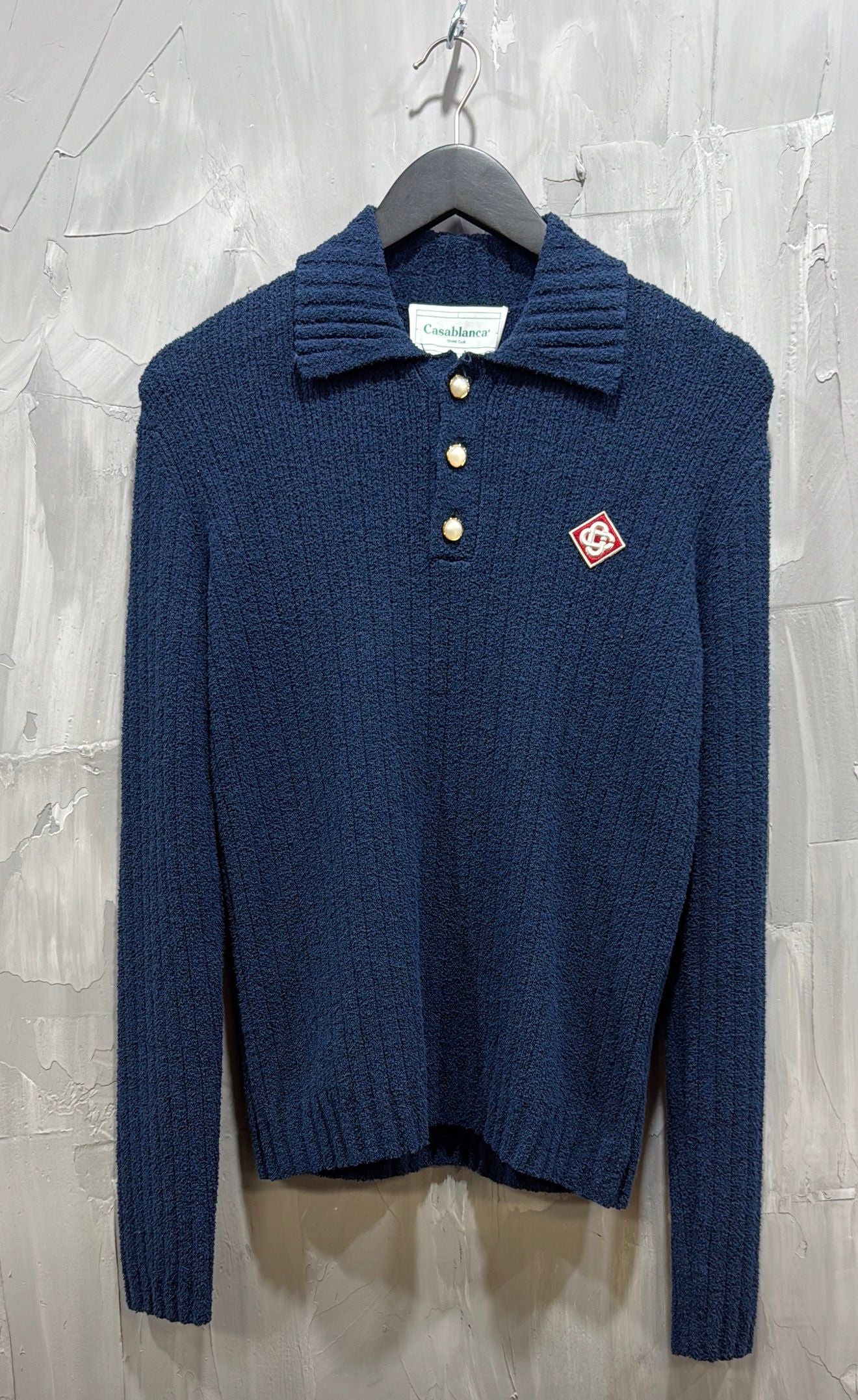 COTTON NYLON 1/11 BOUCLE LS POLO NAVY