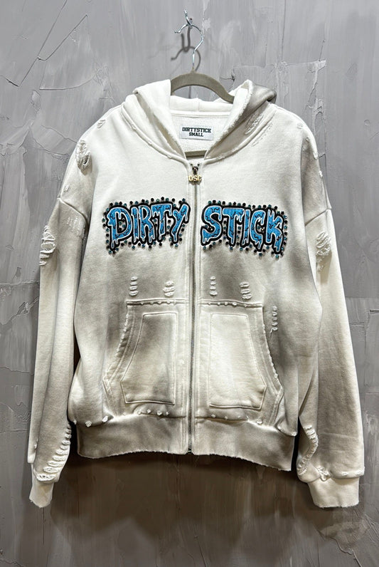 DIRTYSTICK BLUE RHINESTONE ZIP UP HOODIE