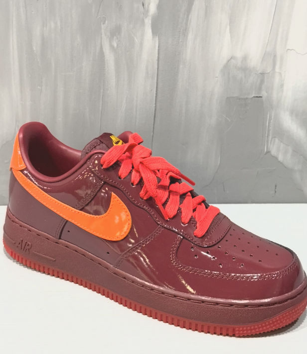 Nike Air Force 1 low patent leather dark team red safety orange