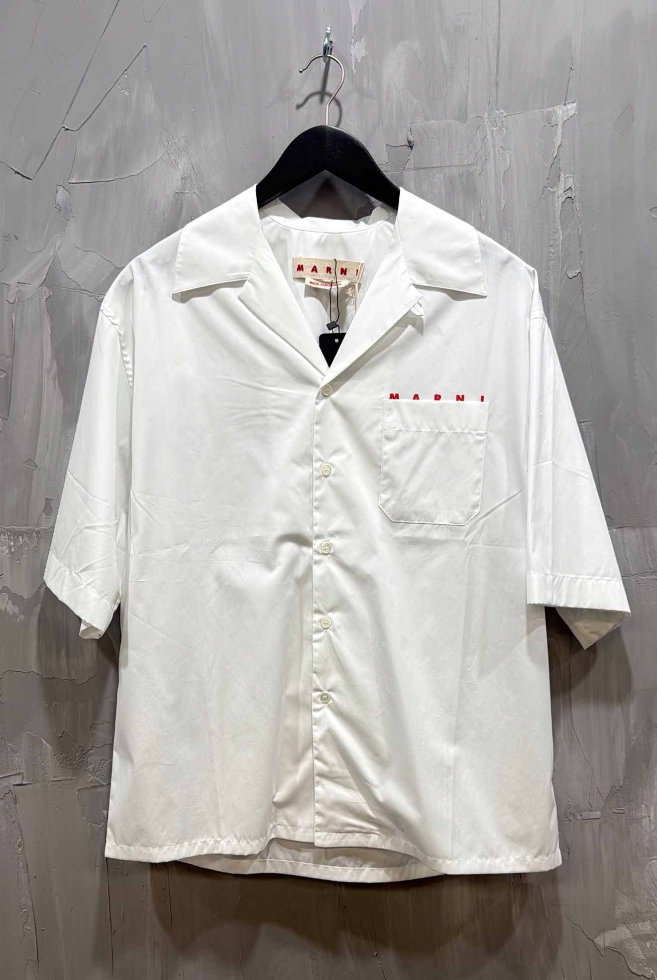 MARNI LOGO ORGANIC POPLIN BUTTON UP LILY WHITE
