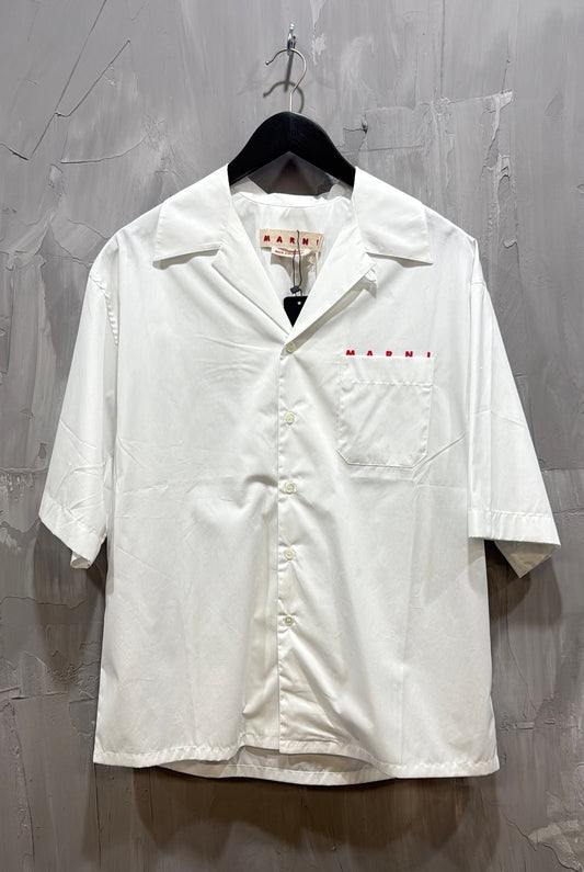 MARNI LOGO ORGANIC POPLIN BUTTON UP LILY WHITE
