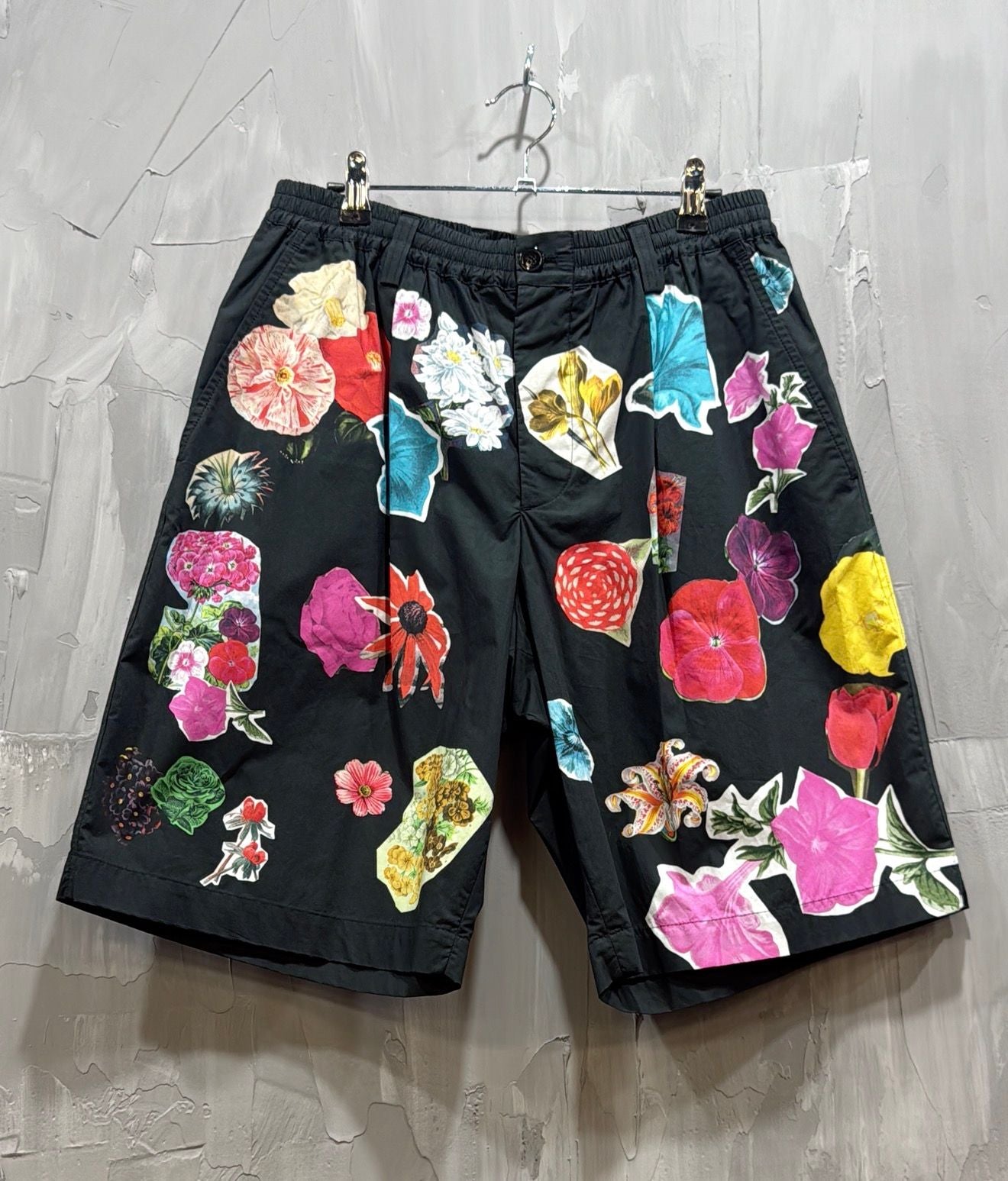 PANTALONE UOMO FLOWERS COLLAGE POPLIN SHORTs BLACK