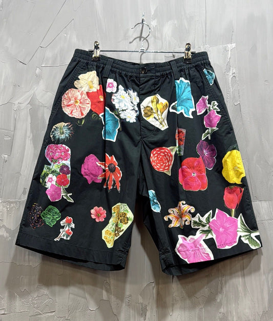 PANTALONE UOMO FLOWERS COLLAGE POPLIN SHORTs BLACK