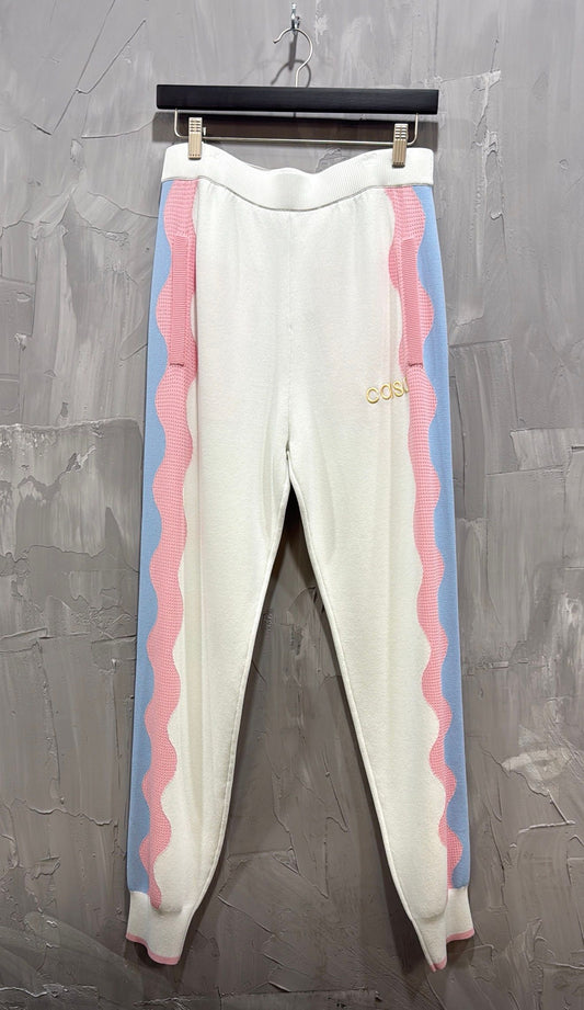 KNIT TRACK PANTS WHITE LIGHT PINK