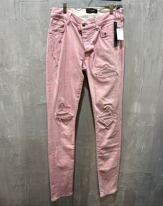Sprayed pink MX1 denim pants