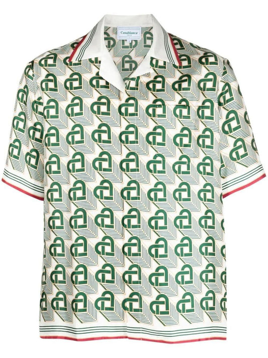 Casablanca Cuban Collar Short Sleeve Silk Shirt