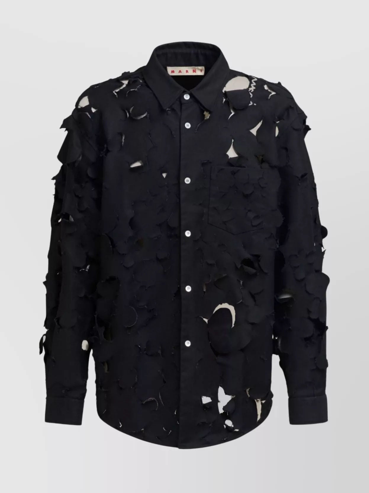 black Marni shirt featuring intricate floral cutout