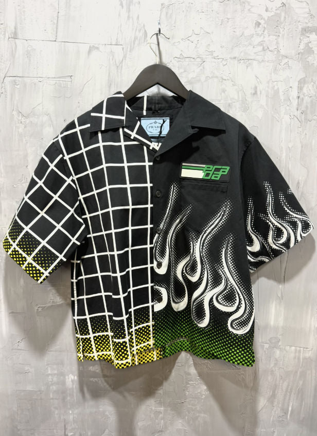Prada Double Match Grid Flame Print Shirt Black/Green - Used/Worn