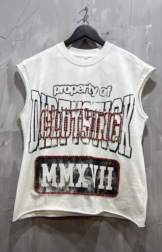 DIRTYSTICK RED RHINESTONE SLEEVELESS SHIRT