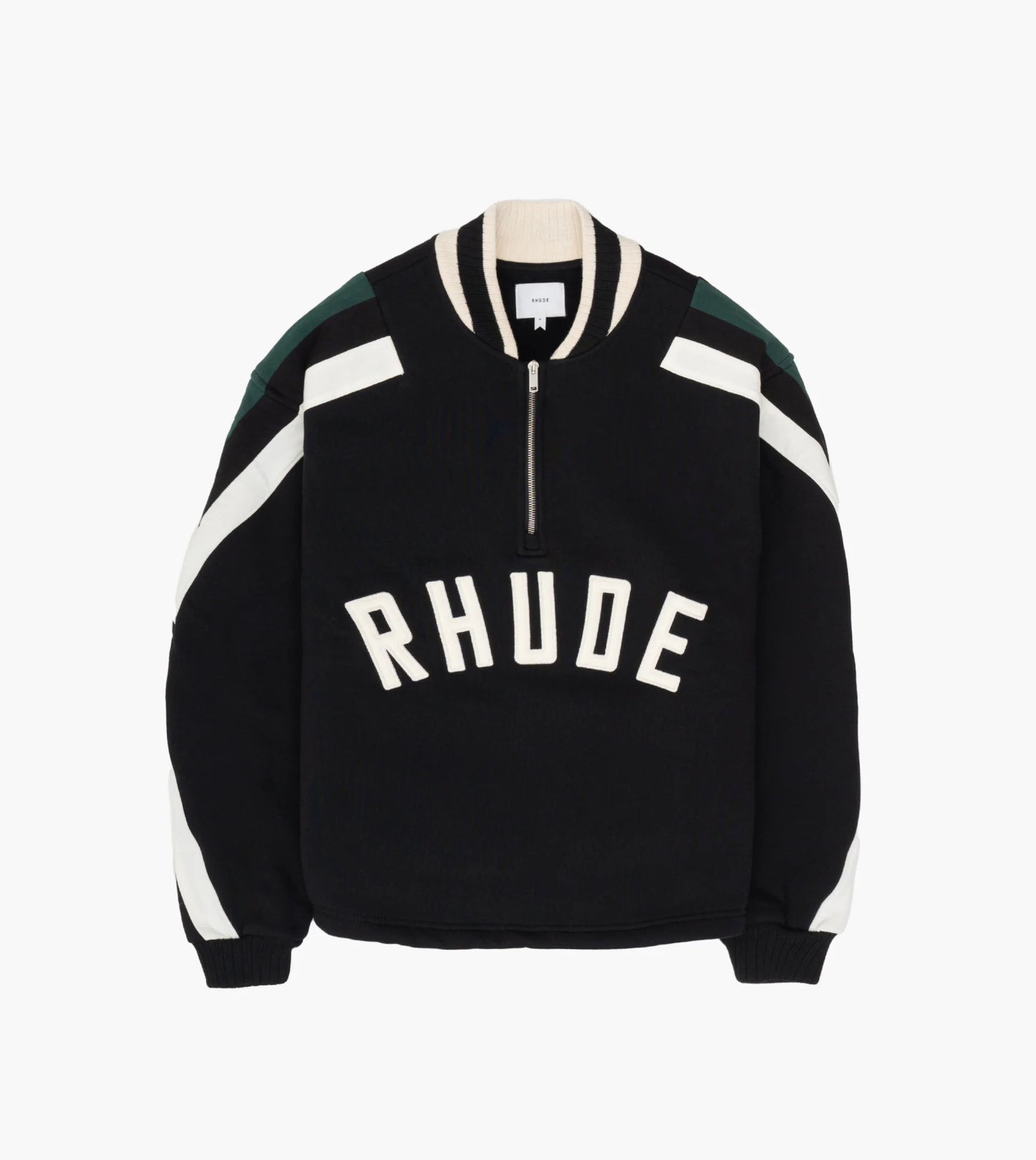 BLACK WHITE GREEN SLOPE PANEL QUATER ZIP