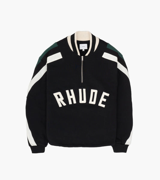 BLACK WHITE GREEN SLOPE PANEL QUATER ZIP