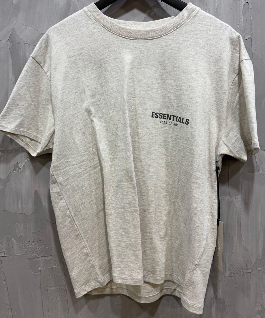 Fear of God Essentials Light Heather Oatmeal Samll front logo