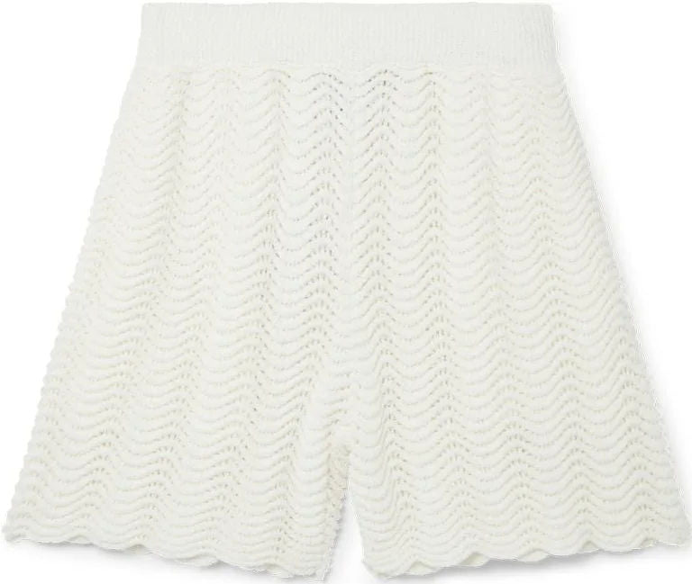 Casablanca Tennis Club White Crochet  Wavy Knit Semi Sheer Drawstring