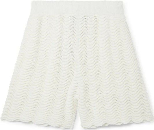 Casablanca Tennis Club White Crochet  Wavy Knit Semi Sheer Drawstring