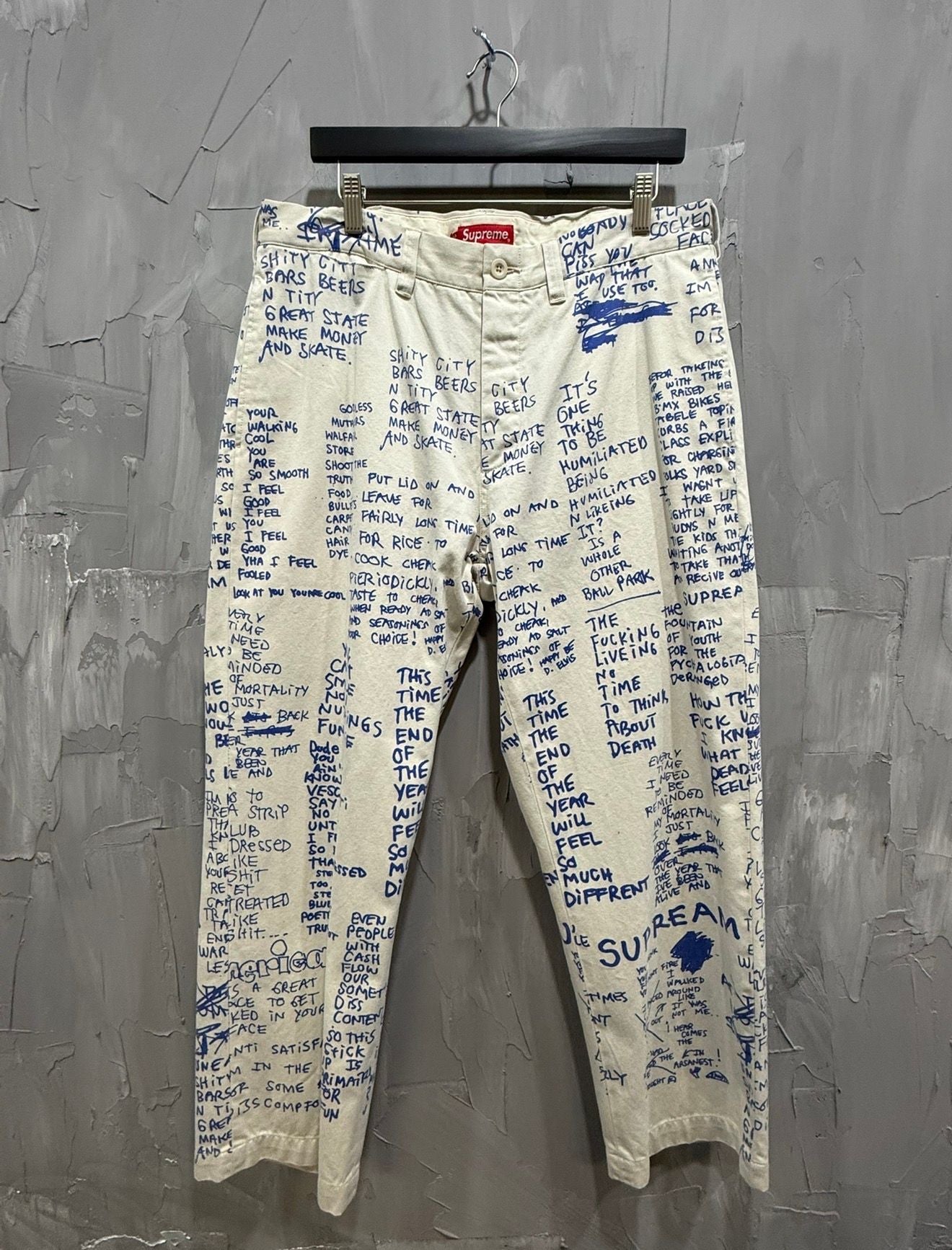 Supreme White Pants with Blue Letters