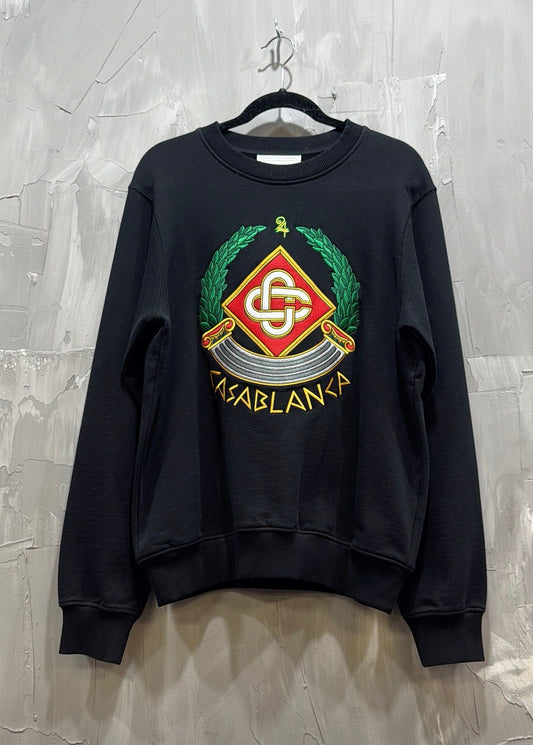 BLACK LOOPBACK CASA CREST EMBROIDERED SWEATSHIRT