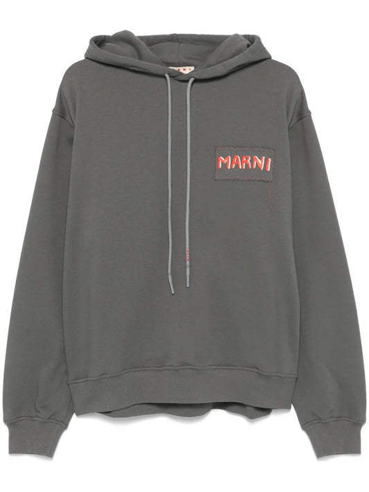 Marni men's logo-patch hoodie in anthracite grey