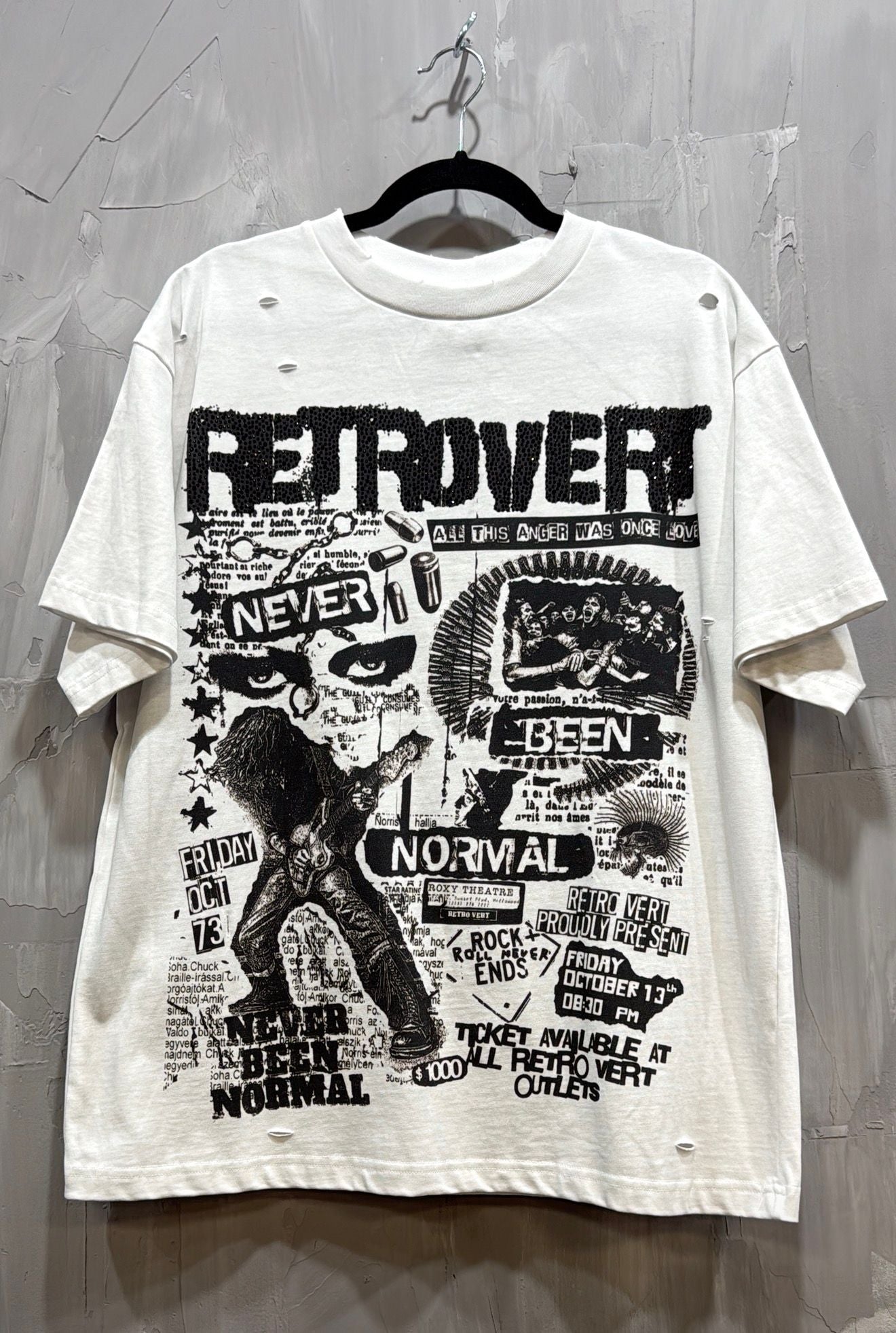 RETROVERT BLACK RHINESTONE TEE WHITE