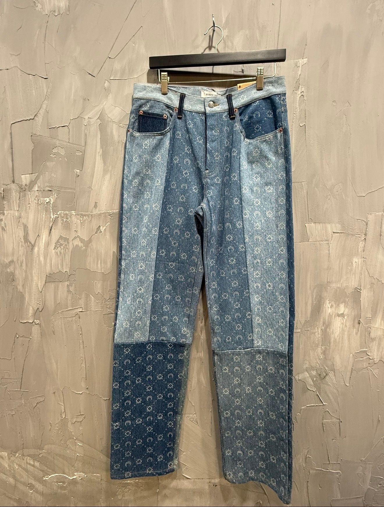 MARINE SERRE DENIM MOON PATCHWORK PANTS