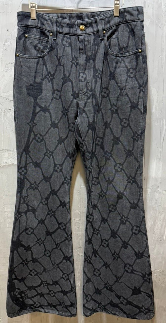 Calca Flare Em Jeans Monogram