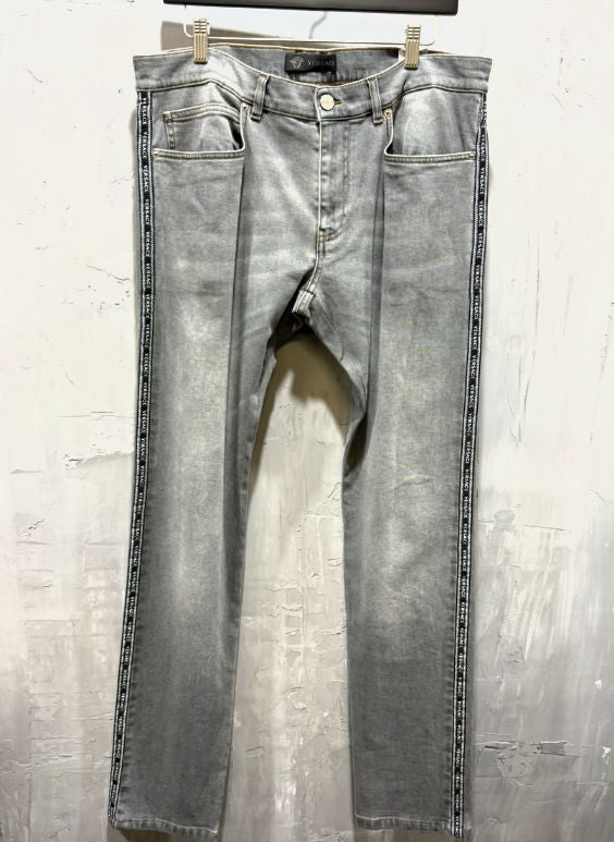 Versace Logo Tape Grey Washed Jeans. - Used/Worn