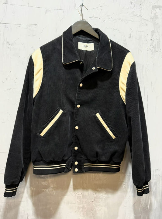 Celine Corduroy Teddy Varsity Jacket (Black/Cream) - Like New