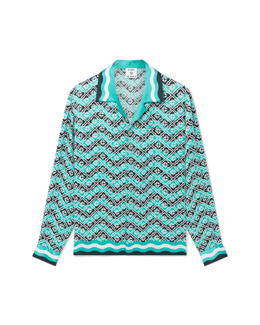 Casablanca Monogram Wave  Shirt in Silk white green