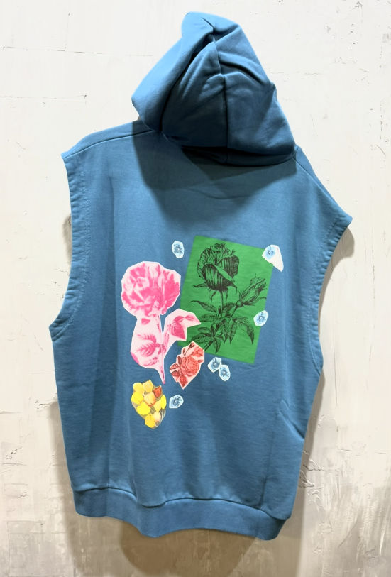 Marni collage flower blue sleeveless hoodie