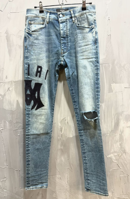 Amiri suede appliqué logo skinny jean