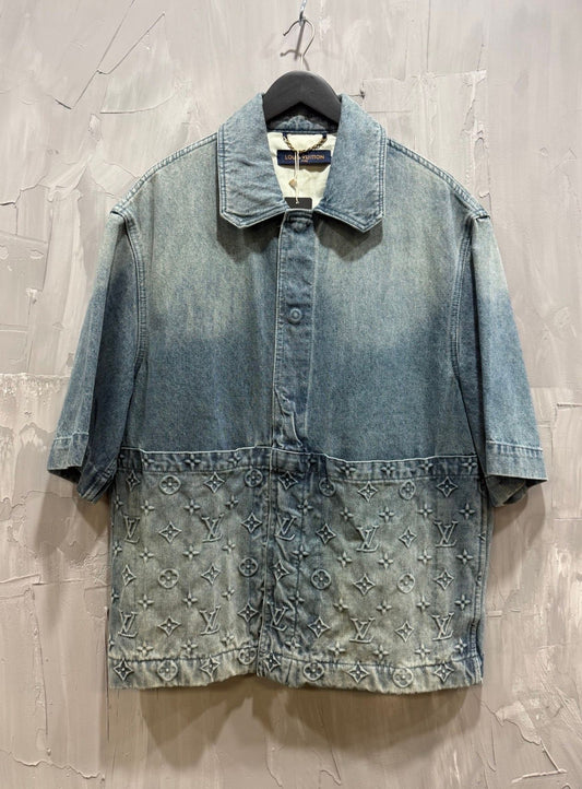 LOUIS VUITTON Blue Monogram Workwear Denim Shirt - Like New