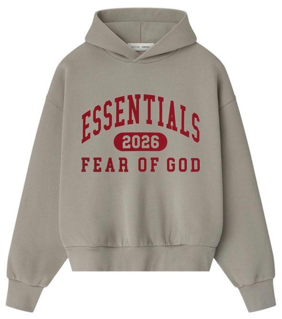 Fear of God Essentials Classic Hoodie Smoke Grey Red Letters