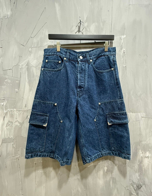 PALM ANGELS PANELLED DENIM SHORTS