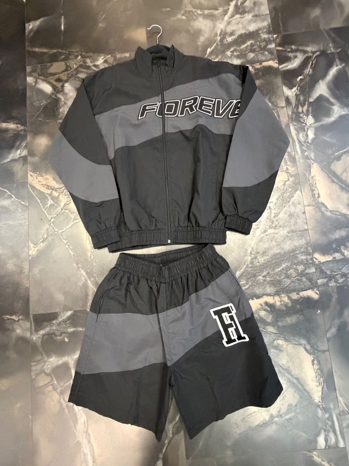 Forever Hungry Black Grey Windbreaker Set