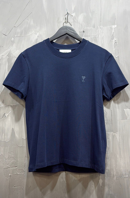 AMI BLUE COTTON AMI DE COEUR CROPPED T-SHIRT