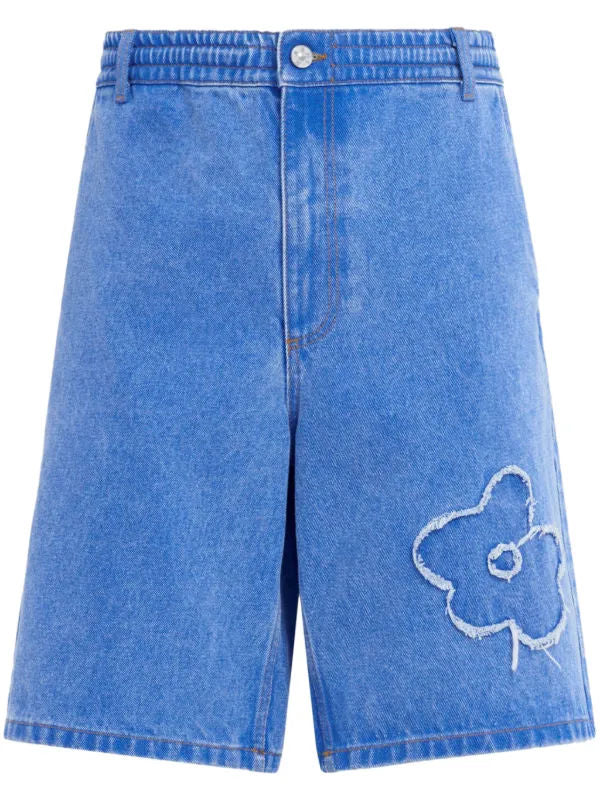 Flower Patch Denim Shorts In Blue