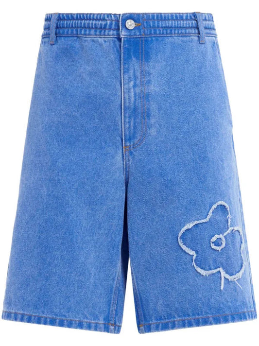 Flower Patch Denim Shorts In Blue